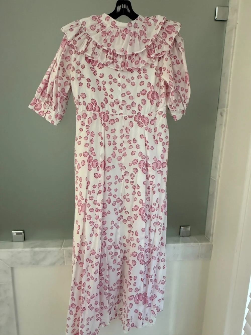 Julia Amory Pin & White Ruffled Shirt Dress Clambake Shell Size Small - Picture 5 of 9